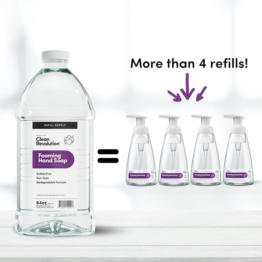 Clean Revolution Foaming Hand Soap Refill Supply Container, Ready to Use Formula, Natural Lavender Fragrance, 64 Fl Oz (Pack of 1)