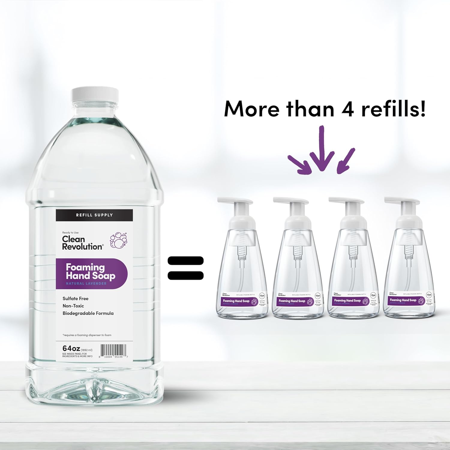 Clean Revolution Foaming Hand Soap Refill Supply Container, Ready to Use Formula, Natural Lavender Fragrance, 64 Fl Oz (Pack of 1)