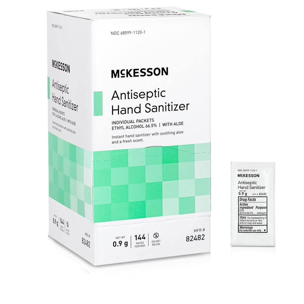 McKesson Hand Sanitizer Gel with Aloe [144 Count] Travel Size, Single Packets, Individually Wrapped Sanitizers, Ethyl Alcohol