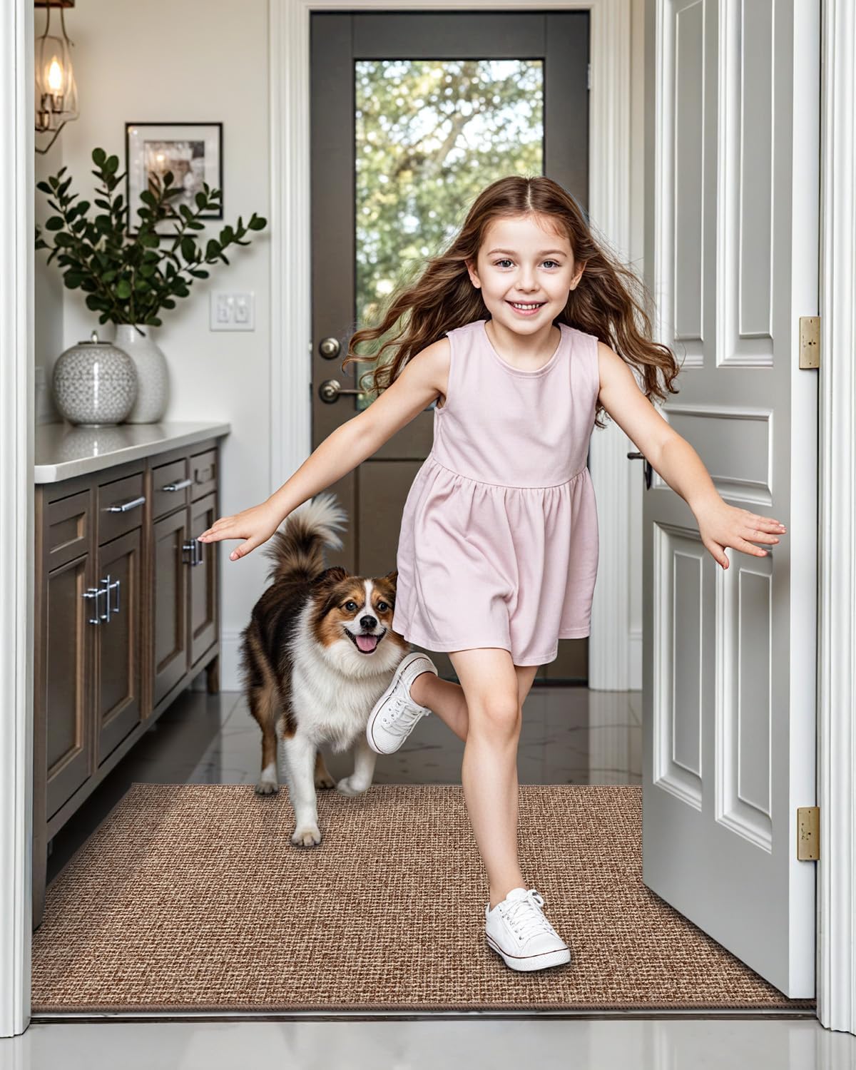 LUMI Indoor Door Mat 36"x59", Ultra Thin Low Profile Non-Slip Doormat for Home Entrance, Absorbent & Stain-Resistant Welcome Mats, Washable Entryway Mat for Front Door, Patio, Porch, Camel