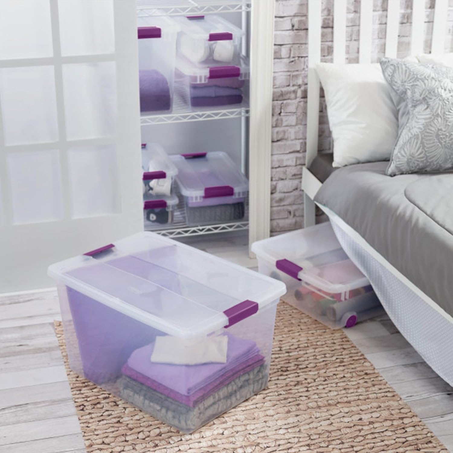 Sterilite 18-Pack 66 Quart Clearview Latch Box, Stackable Organizer Bins with Latching Lids - Clear Plastic Organization Containers for Closet, Bedroom, Shelving Units and Everyday Home Storage