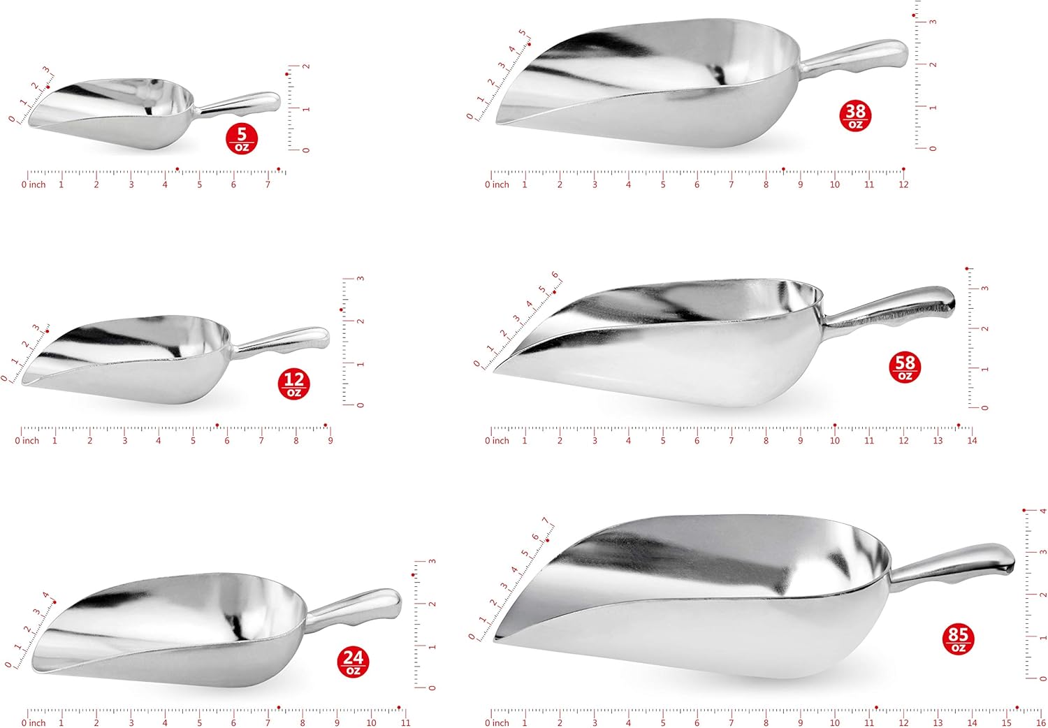New Star Foodservice 34509 One-Piece Cast Aluminum Round Bottom Bar Ice Flour Utility Scoop, 5-Ounce, Silver (Hand Wash Only)