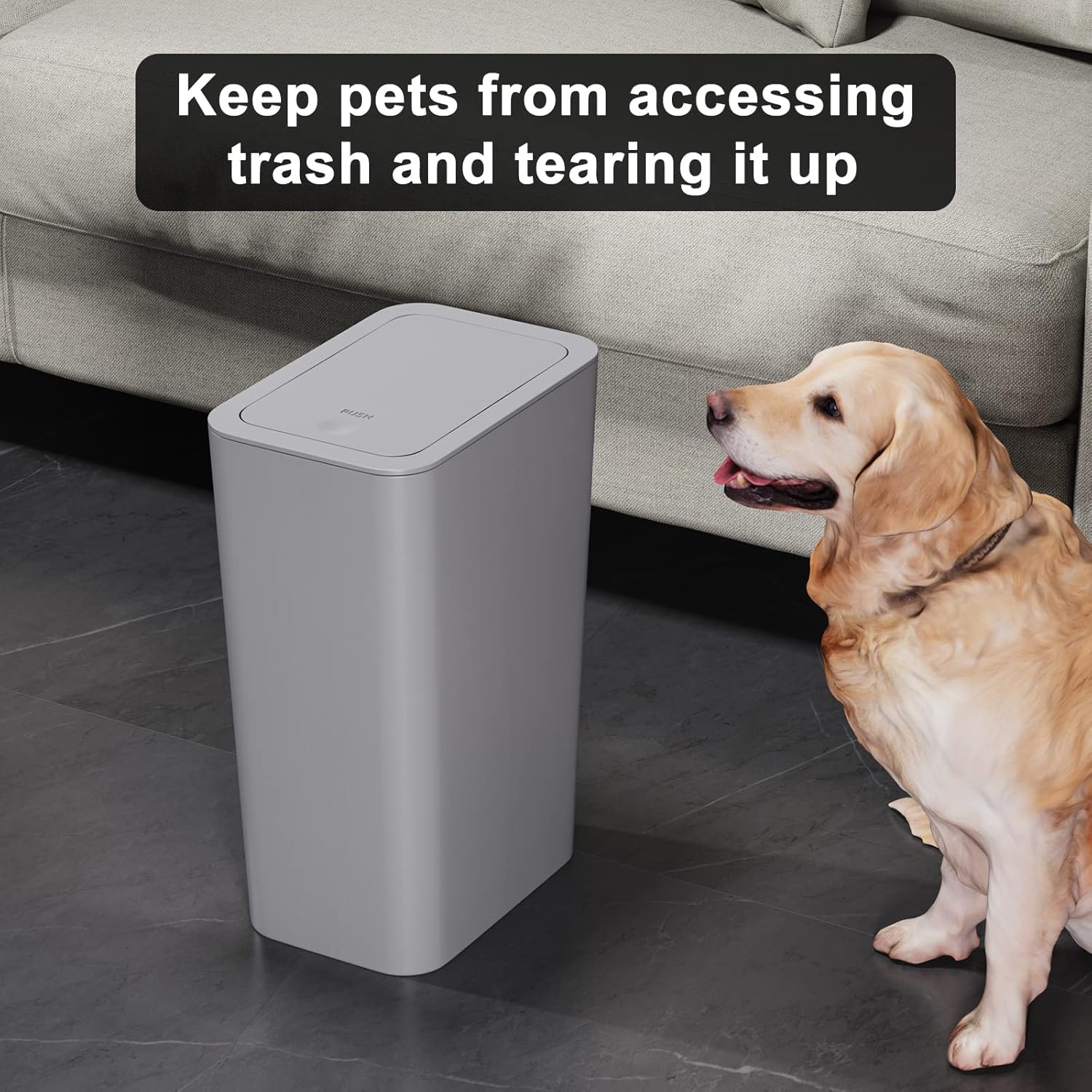 N. NETDOT Bathroom Trash Can with Lid 3 Pack Set, 2 Packs 4 Gal Slim Kitchen Trash Can and 1 Pack 2.6Gal Garbage Can, Small Trash Bin/Waste Basket for Bedroom (Grey, Pack of 3)