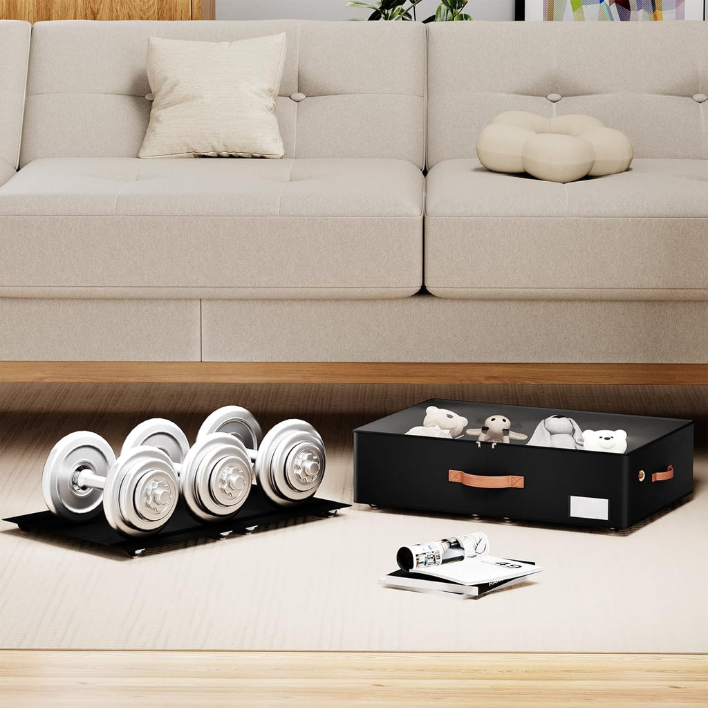 Underbed Storage With Wheels,Large Capacity 7.5 inches Height Storage Bins,Rolling Underbed Shoe Storage Containers,dorm Storage Drawers for clothes & blankets
