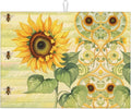 Sunflower Bee Dish Drying Mat Highly Absorbent Double-Sided Microfiber with Hanging Loop Reversible Drain Dish Rack Mat Drain Mat Suitable for Kitchen Countertop Coffee Bar 18 x 24 Inch