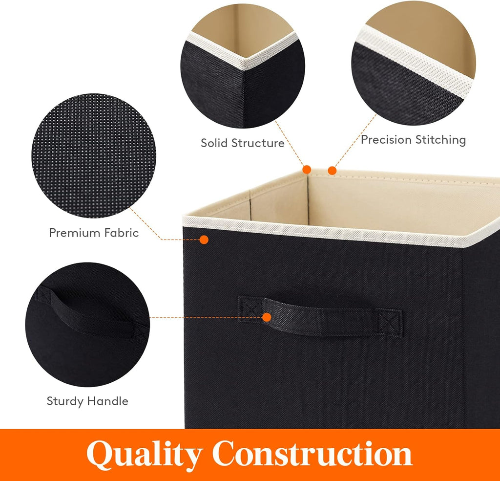 Lifewit Collapsible Fabric Storage Cubes Bins Set 11 Inch, Foldable Cubby Organizers Boxes, 6 Pack Organizing Baskets for Shelf, Closet, Utility Room, Storage Room, 18L Black