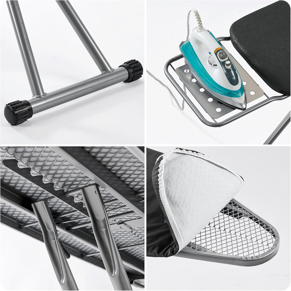 Ironing Board, Heat Resistant Cover Iron Board with Steam Rest, Non-Slip Foldable Ironing Stand. Heavy Sturdy Metal Frame Legs Iron Stand(13 * 34 * 53 Inches) (Silver Black)