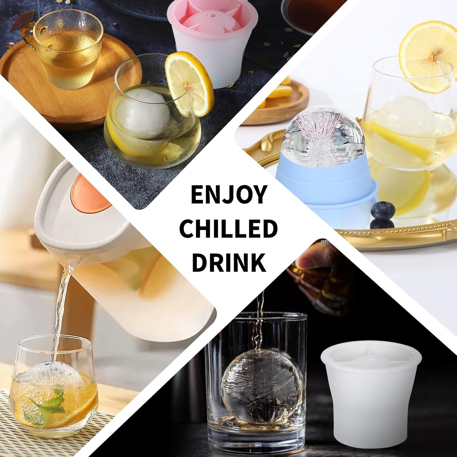 Round Ice Cube Molds 6 Pieces, Silicone Sphere Ice Mold Maker, Stackable Easy Release Circle Ice Cube Mold with Lids, Spherical Ice Makers with Lids for Whiskey, Cocktails, Bourbon, and Drinks