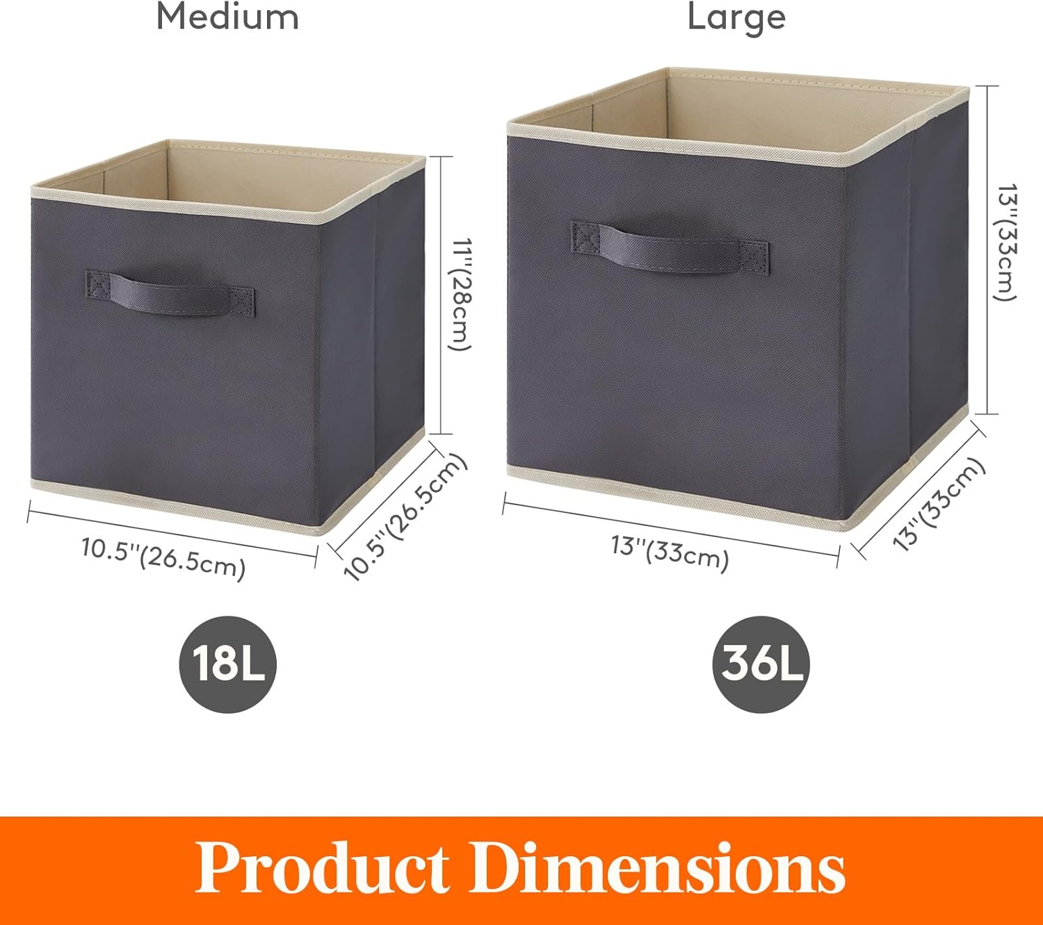 Lifewit 13 Inch Cube Storage Bins, 12 Packs Storage Cubes Foldable Decorative Fabric Storage Baskets for Organizing Home Organizers with Handles for Shelves, Closet, Grey