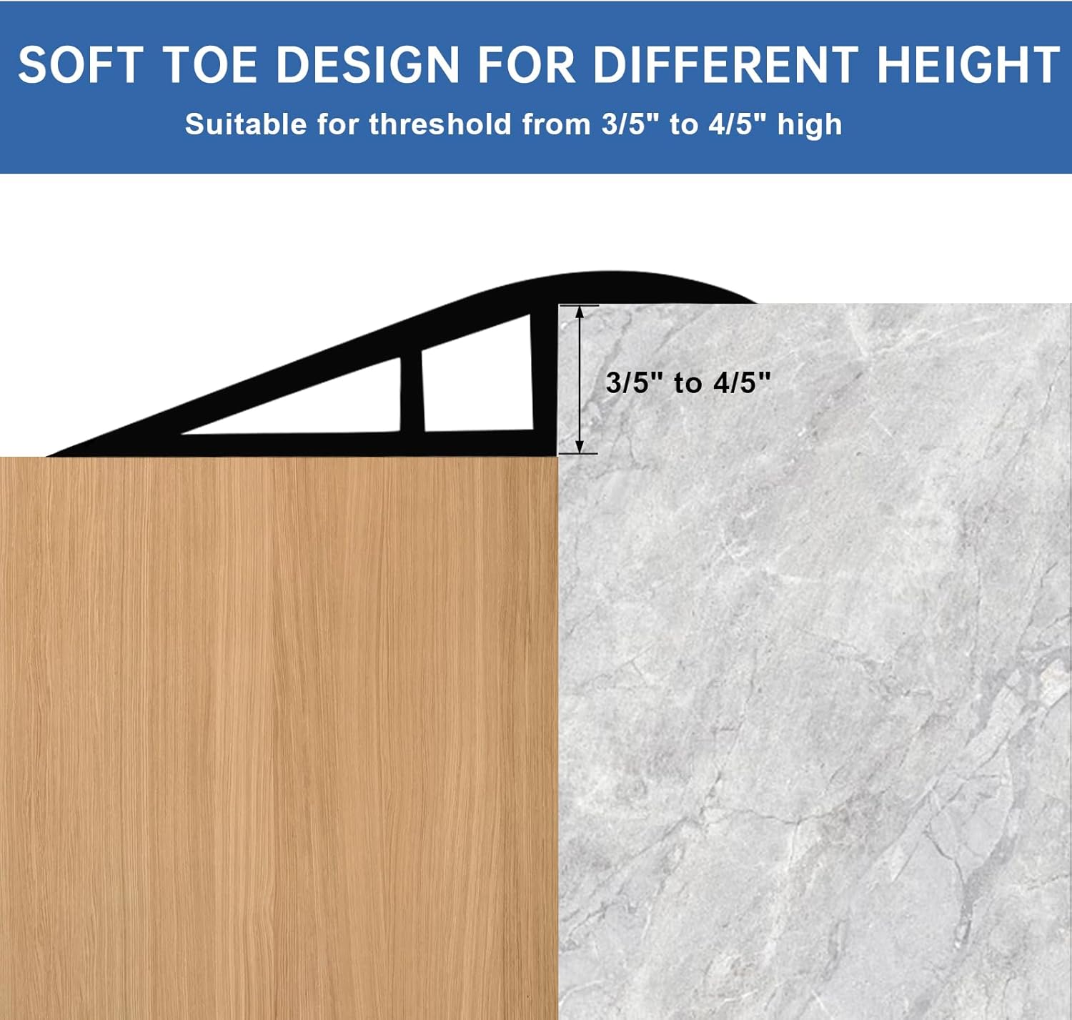 Vinyl Door Threshold Flooring Transition Strip Self Adhesive Carpet Edging Strip for Laminate Doorway Edge Threshold from 3/5" to 4/5" (Dark Gray Wood Grain, 6.6 Ft)