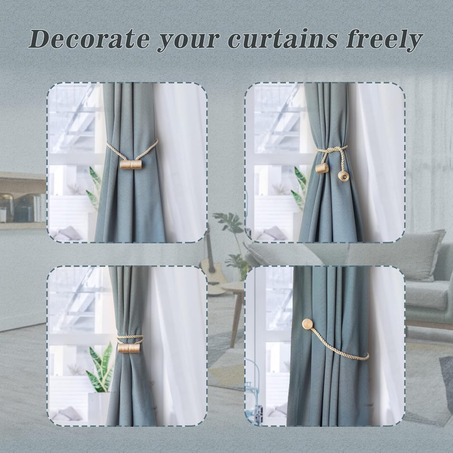 Hion Magnetic Curtain Tiebacks Beige 2pcs, Curtain Tiebacks Buckles Holdbacks Holders Hooks Clip for Home Bedroom Office Decorative Curtain