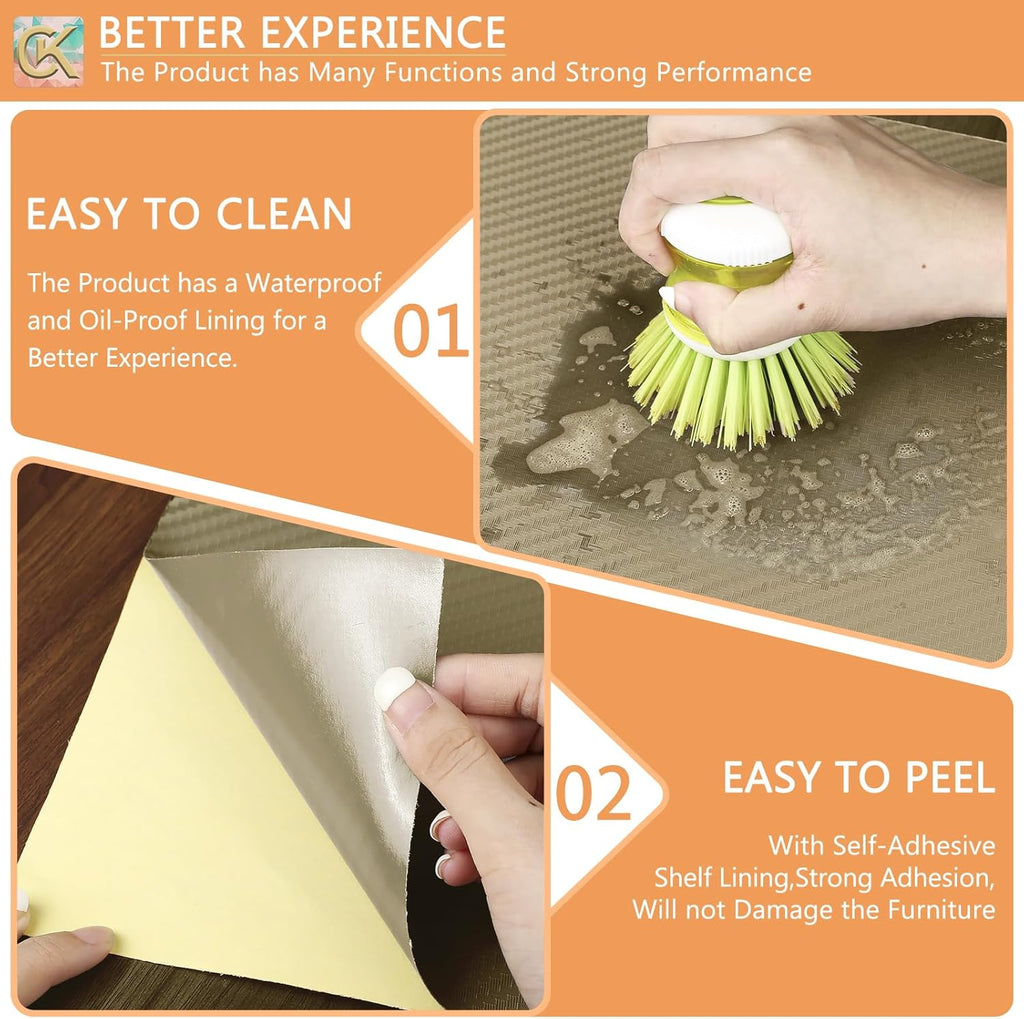 Self-Adhesive Shelf Liner Kitchen Liner, Waterproof Backed Paper Easy Peel and Stick Contact Liner Without Residue for Decor Your Desk Surface, Kitchen Countertops (Dark Khaki, 11.8 x 236.2 inches)