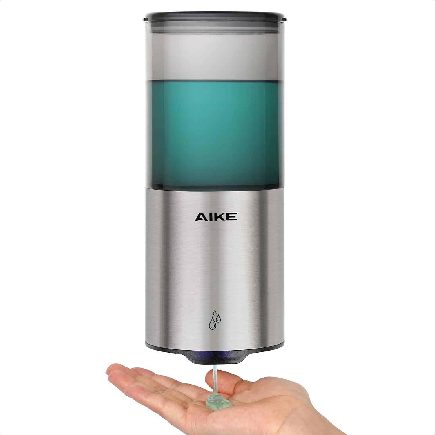 AIKE Automatic Soap Dispenser Wall Mounted for Kitchen and Bathroom, IPX7 Waterproof with Brushed Stainless Steel Finish 13.5fl.oz. for Liquid Soap