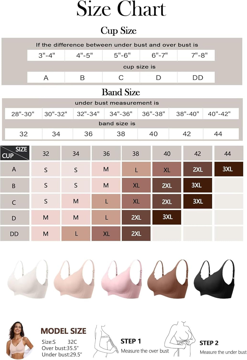 Vertvie Womens Seamless Bras No Underwire Supportive Wireless Push Up Full Coverage Bralette Comfort Scalloped T-Shirt Bra