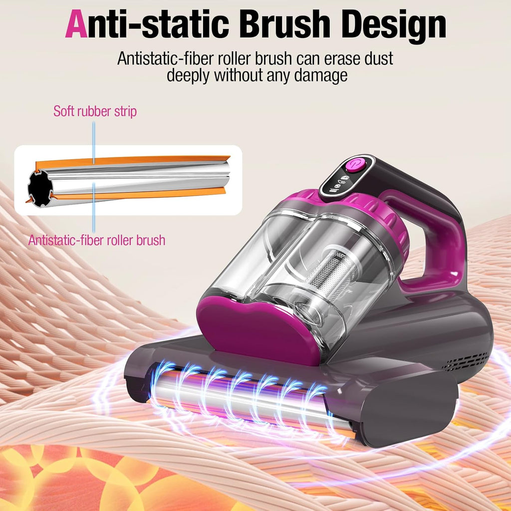 Mattress Vacuum Cleaner, 17Kpa 650W Bed Vacuum Cleaner, 273nm UV-C Light & Ultrasonic 145°F Heating, 80000 RPM/Min Brushroll Rotation, Wide Suction Port for Pillows Cribs Sofa, Black Corded