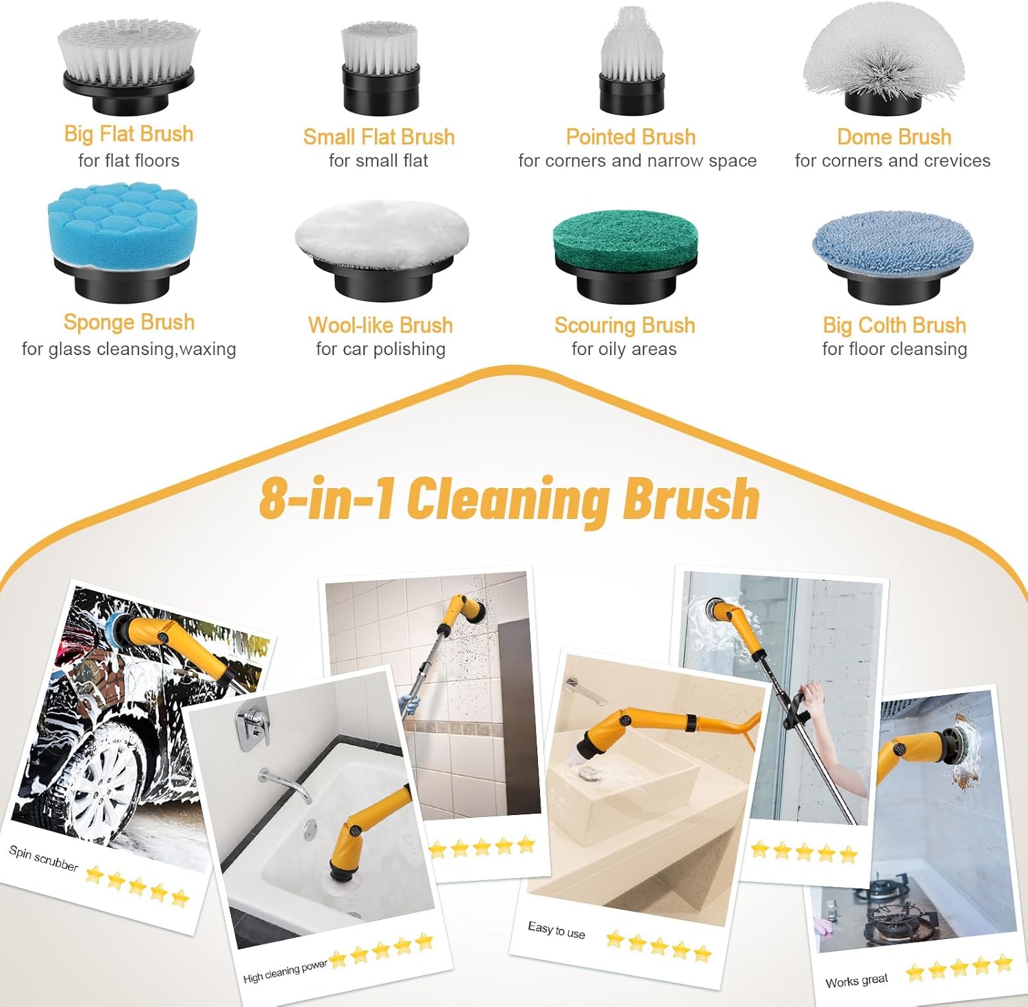 Qimedo 1500 RPM Electric Spin Scrubber with Two Batteries Q2 Pro, Cordless Battery Powered Shower Scrubber,Electric Tile Floor Scrubber with Display for Grout/Tile/Tub (Effortless Handle/8 Brushes)