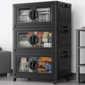BROVIEW 360Qt Lockable Stackable Storage Bins with Lids, Closet Organizers and Storage Drawer, Collapsible Storage Bin with Wheels, Plastic Cabinet for Toy Clothes Dorm Organizer, V9 3 Pack Black