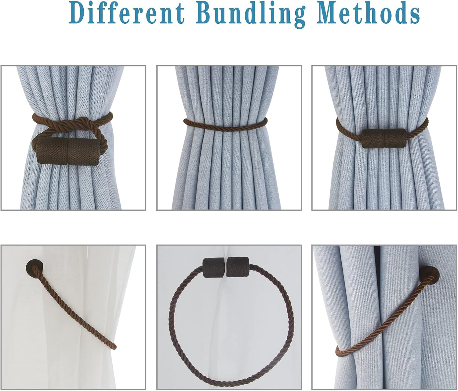 Magnetic Curtain Tiebacks 6 Pack Coffee Curtain Rope Tieback Curtain Holders for Drapes Modern Tie Backs Decorative Curtain Holdbacks