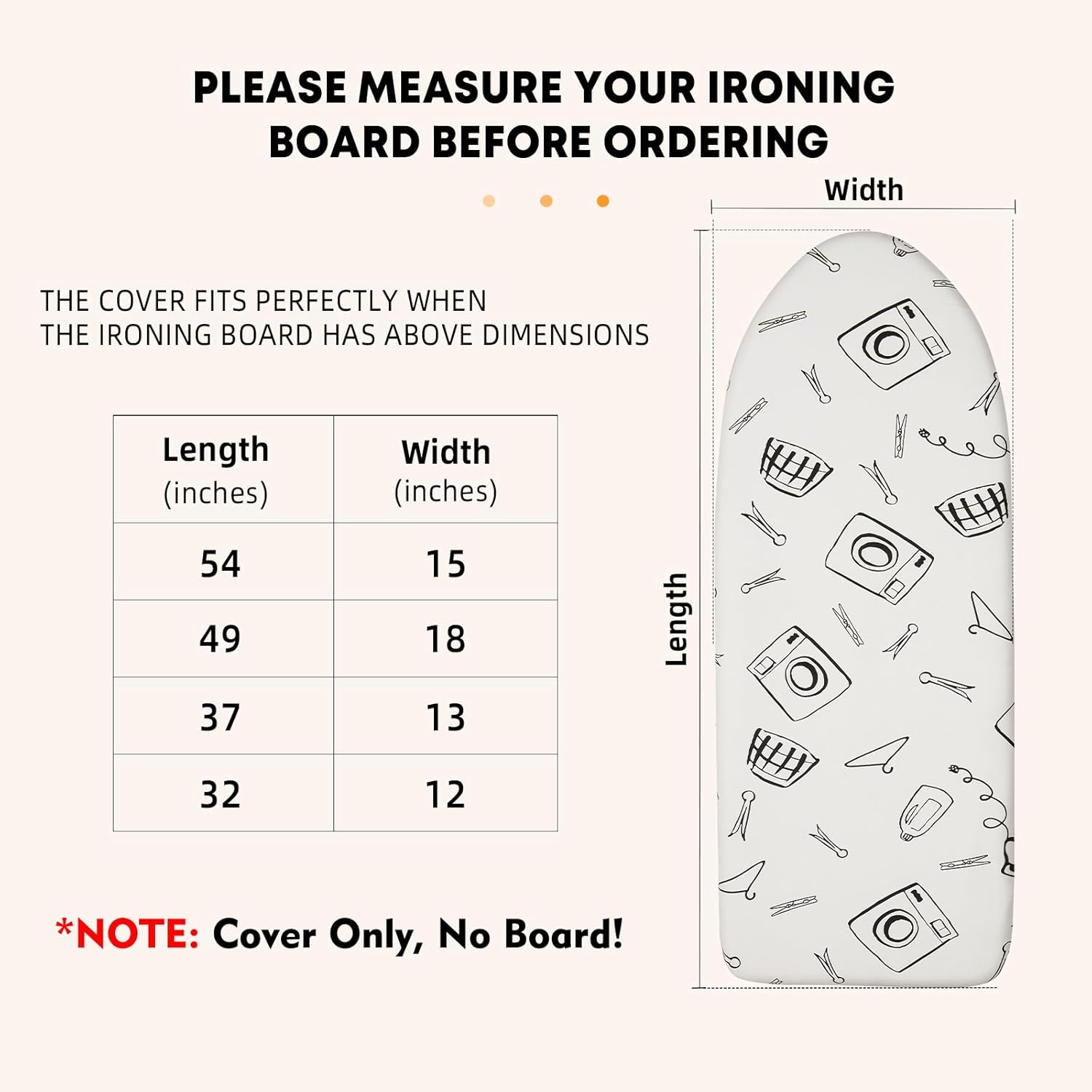 Table Top Ironing Board Cover 12 x 32 inch, 3 Layers Small Iron Board Cover, Heat Reflective Thick Padding with Elasticized Edges (White)