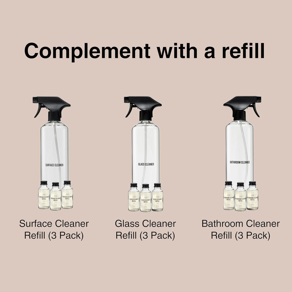 Public Goods Empty Glass Spray Bottle for Multi-Surface Cleaner | Refillable Spray Bottle for Cleaning | Made with Borosilicate Glass for Countertops, Tile, Floors, Appliances | BPA Free | 24 Oz