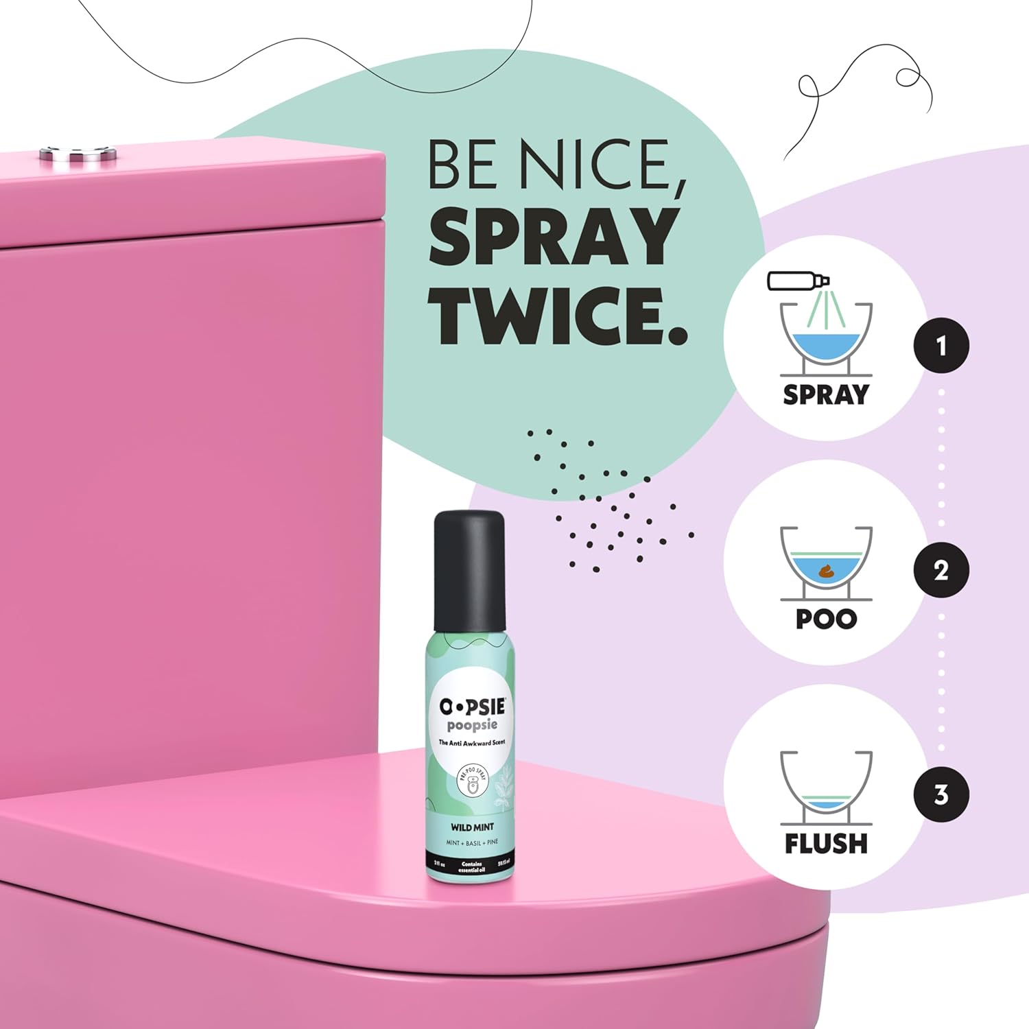 Oopsie Poopsie 2 Pack - Flower Citrus and Wild Mint - Before & After You Go Toilet Spray 2oz Each - Gift Set - Portable Odor Eliminator