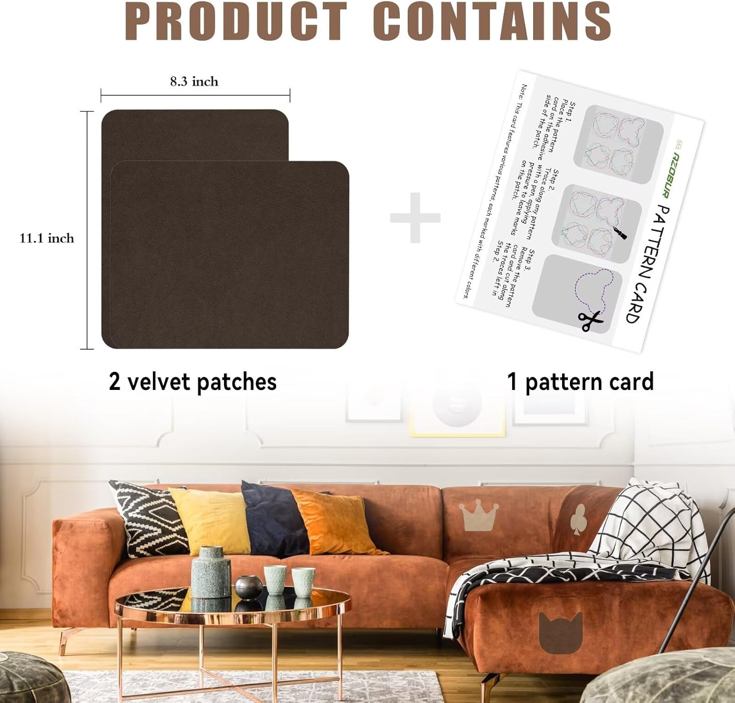 Azobur Fabric Couch Repair Patch 8.3 x 11 inches,Self-Adhesive Fabric Repair Patch for Furniture,Handbag,Sofa,Car Seats-(Light Brown)