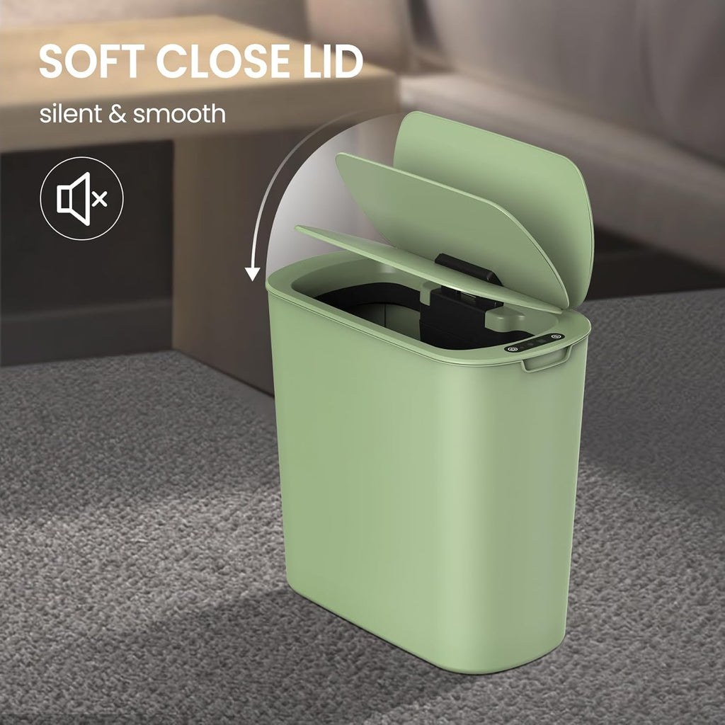 Cesun Automatic Motion Sensor Bathroom Trash Can with Lid, 2.6 Gallon Touchless Trash Bin, Smart Plastic Slim Garbage Can Small Green Wastebasket for Toilet, Office, rv, Bedroom, Living Room