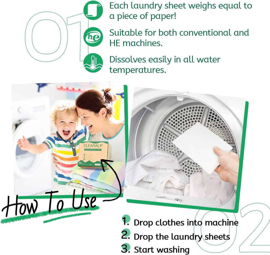 CLEARALIF Laundry Detergent Sheets (480 Loads), Unscented,Great For Travel, Apartments, Dorms, Laundry Detergent Strips Eco Friendly & Hypoallergenic (Pack of 3)