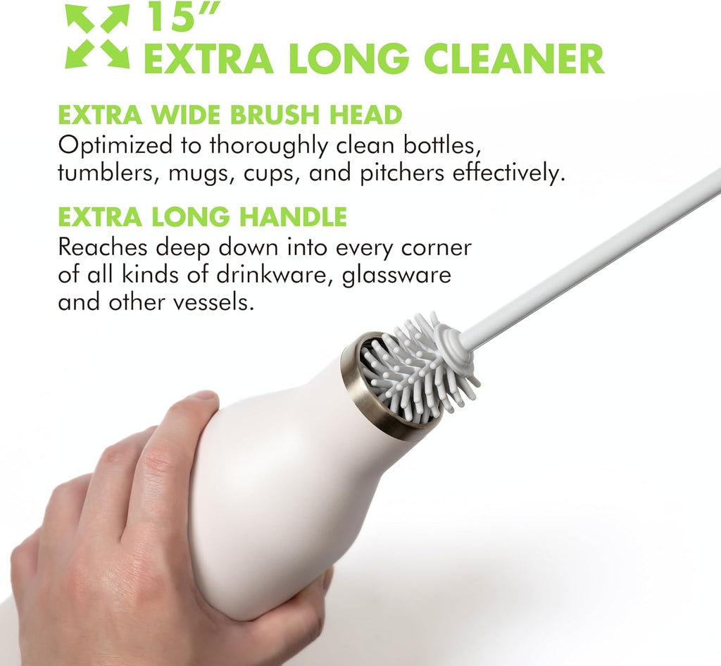 GrandTies Silicone Cleaning Brush Set | Extra Long Brush for Narrow Neck, Water Bottle, Cup, Mug, Blender, Tumbler, Hydro Flask, Baby Bottle, Wine Glass (Fresh Mint)