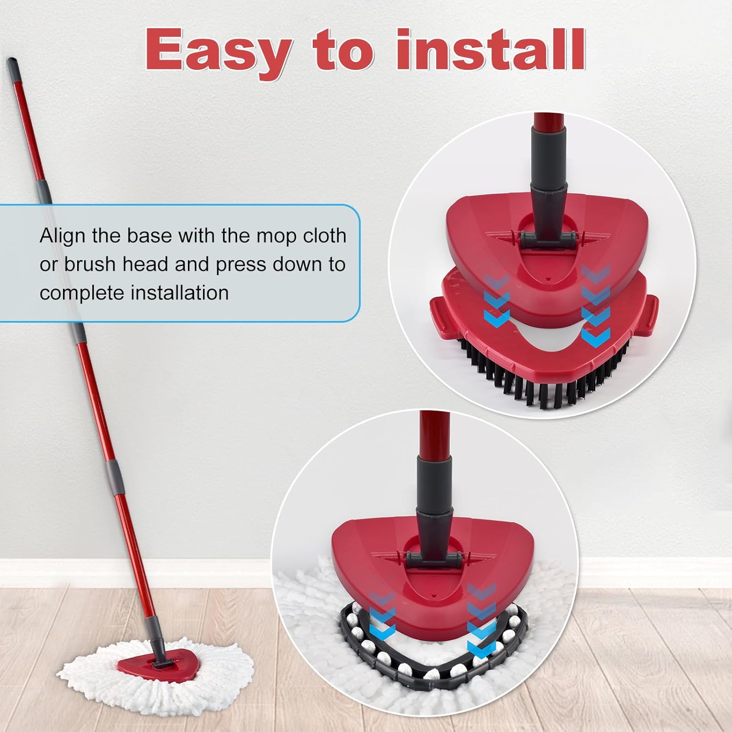 Mop Replace Head Mop Handle for O Cedar Mop, Mop Replacement for Ocedar Spin Mop Includes 2 Mop Heads Replacements 4-Section Mop Handle 1 Mop Base 1 Scrubber Mop Head for O-Cedar Spin Mop