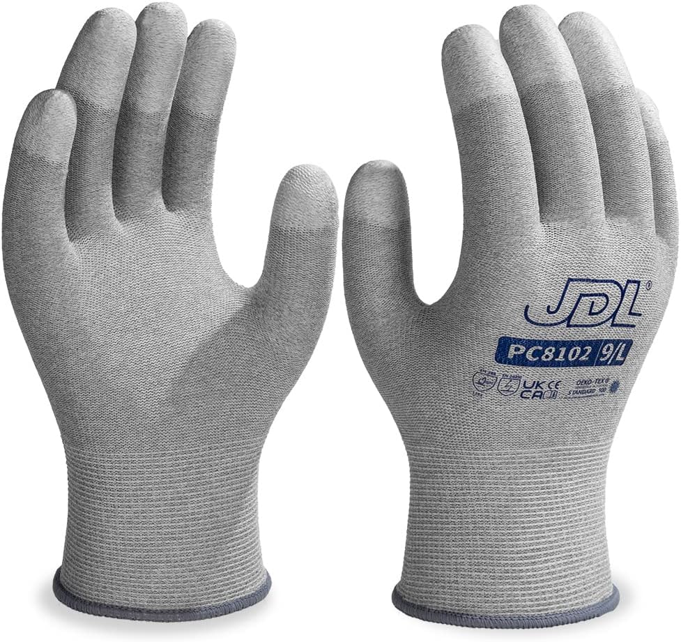 JDL ESD Work Gloves, Anti-Static Gloves for PC Building, Computer Installation & Repair, High Resistance Carbon Fiber Gloves, X-Large