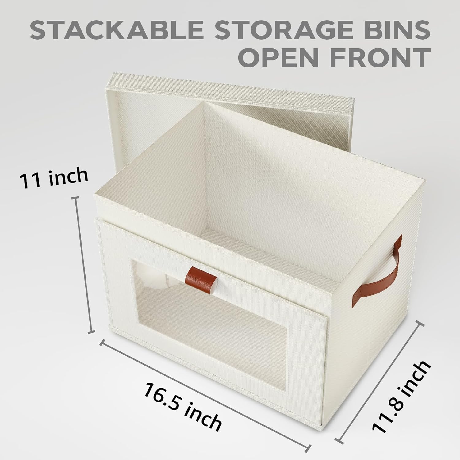 Large Storage Bins with Lids,Stackable&Collapsible Closet Storage Bins,Oxford Fabric Organizer Box with Clear Window,Large Decorative Storage Boxes for Shelves,Wardrobe,Living Room(Beige)