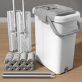 JOYMOOP Mop and Bucket with Wringer Set for Floor Cleaning and Wall Cleaner, Flat Mop and Bucket System Set with 2 Mops and 8 Large Microfiber Pads - White