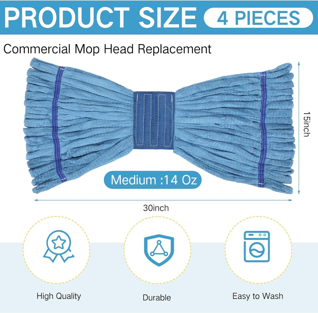 Lallisa 4 Pcs Commercial Mop Head Replacement Tube Microfiber Industrial Looped End Mop Heads Refill for Floor Cleaning for Home Commercial Industrial Use(Medium,Blue)