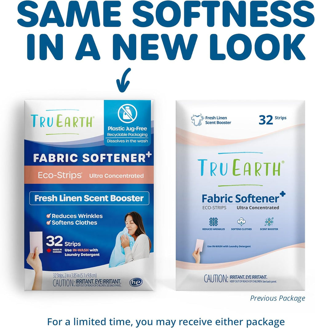 Tru Earth Fabric Softener Strips for Washing Machine, Alternative to Fabric Softener Liquid and Pods, Fresh Linen Scent Booster, Up to 64 Loads Per 32-Count