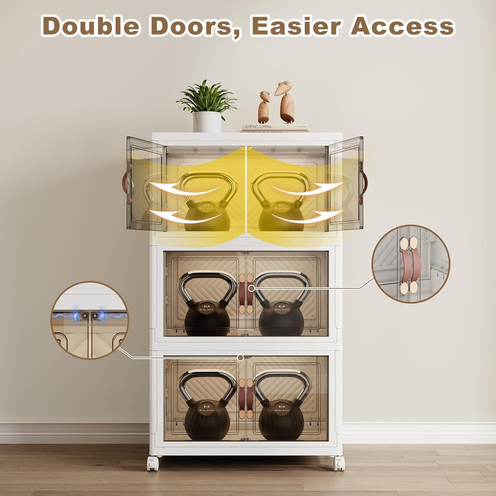 SAILUN 135QT Extra Large Collapsible Storage Bins with Wheels and Lid, Stackable Storage Bins Open Closet Organizers and Storage Storage Containers Drawers,19.7" L × 12.6" W × 34.8" H（3 Pack）
