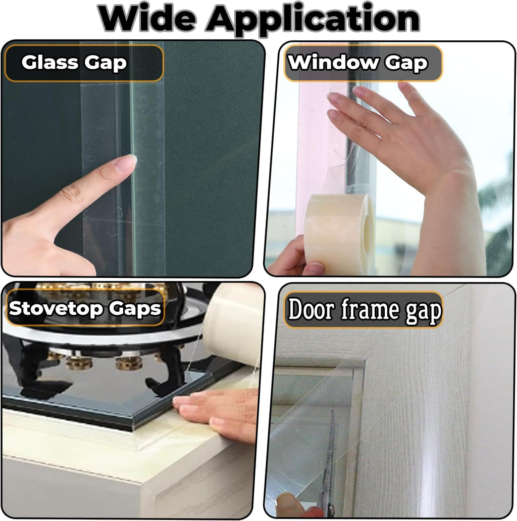 Transparent Window Seal Weather Sealing Tape 2 Inch x 35 Yards Weather Stripping Residue Free Clear Window Insulation Tape for Shower Glass Gaps and Doors Windproof Tape