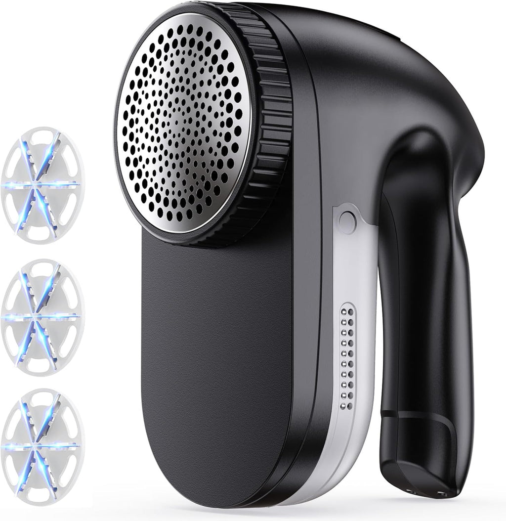 IPX6 Waterproof Washable Electric Fabric Shaver and Lint Remover, Rechargeable Sweater Defuzzer with 3 Free Extra Blades, Quickly and Effectively Remove Fluff,Fuzz,Bobbles for Clothes, Dark Black