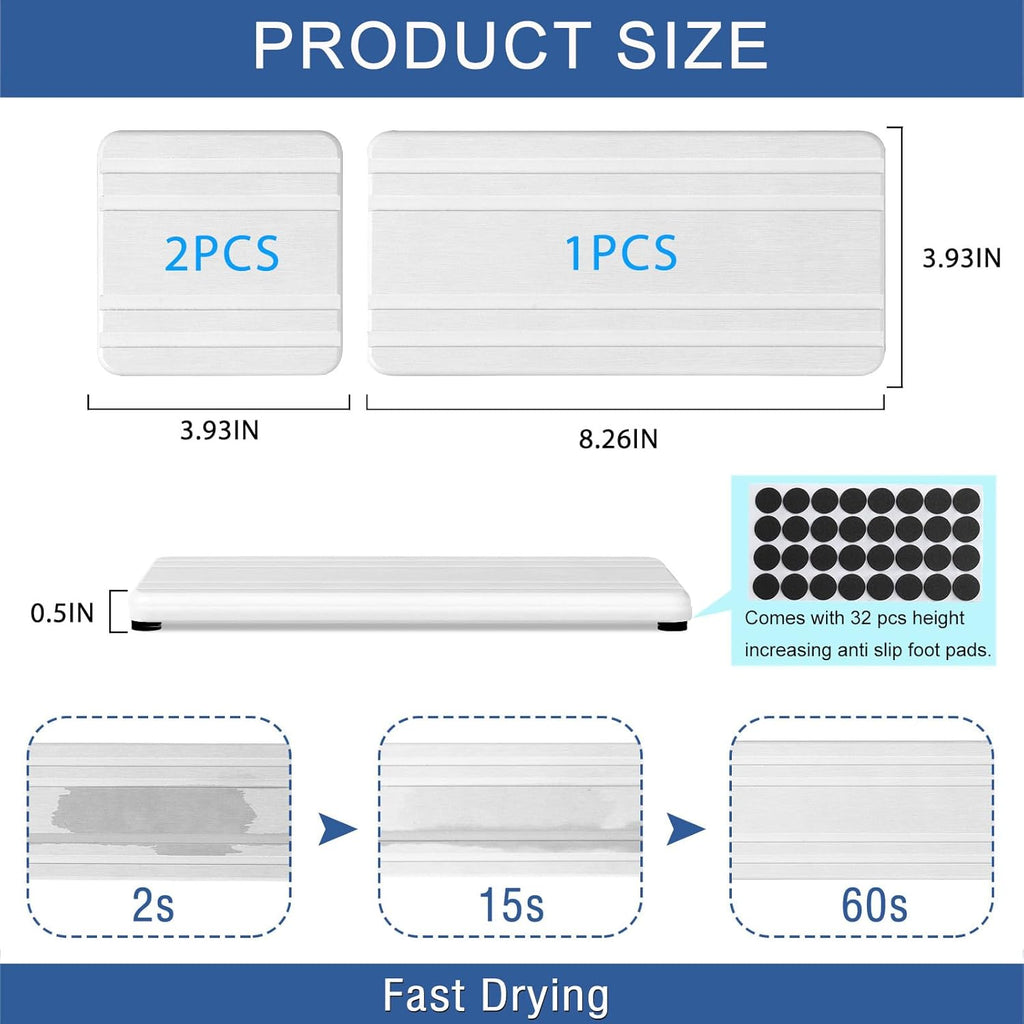 3PCS Water Absorbing Stone Tray, DryingNeat Diatomite Stone Sink Tray, Instant Dry Sink Coasters, Kitchen Sponge Hand Soap Holder, Bathroom Sink Vanity Trays,8 * 4inch and 4 * 4inch
