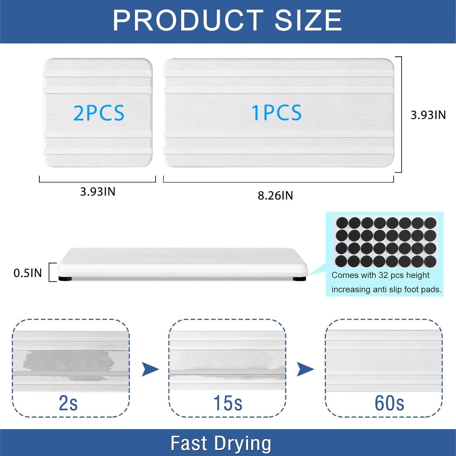 3PCS Water Absorbing Stone Tray, DryingNeat Diatomite Stone Sink Tray, Instant Dry Sink Coasters, Kitchen Sponge Hand Soap Holder, Bathroom Sink Vanity Trays,8 * 4inch and 4 * 4inch