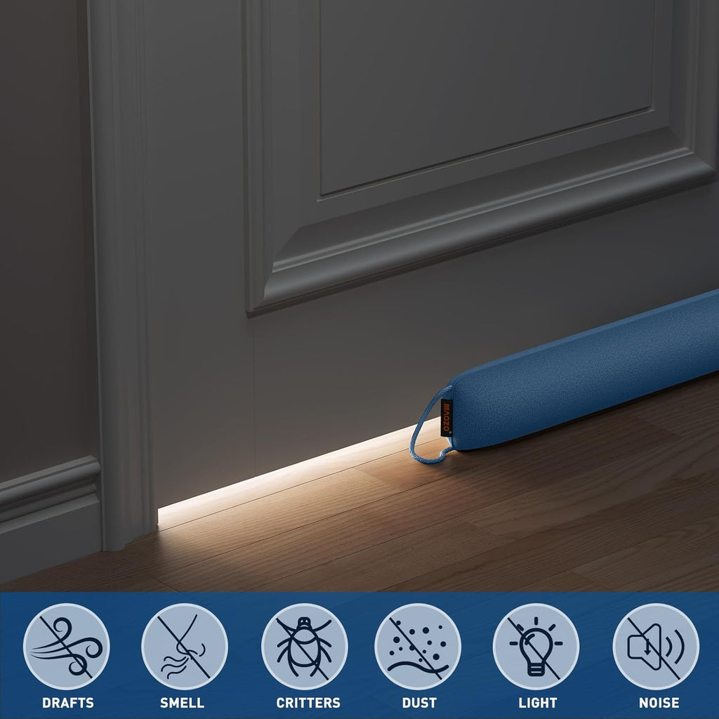 MAGZO Door Draft Stopper, 36 Inch Under Door Draft Blocker Noise Stopper, Weighted Wind Blocker Draft Guard for Bottom of Door, Blue