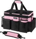 Wearable Cleaning Caddy Bag, Cleaning Caddy Supplies Organizer with Handle & Shoulder Straps for Housekeepers, Under Sink & Car Cleaning Tool Organizers with 4 Foldable Divider (SweetPink)