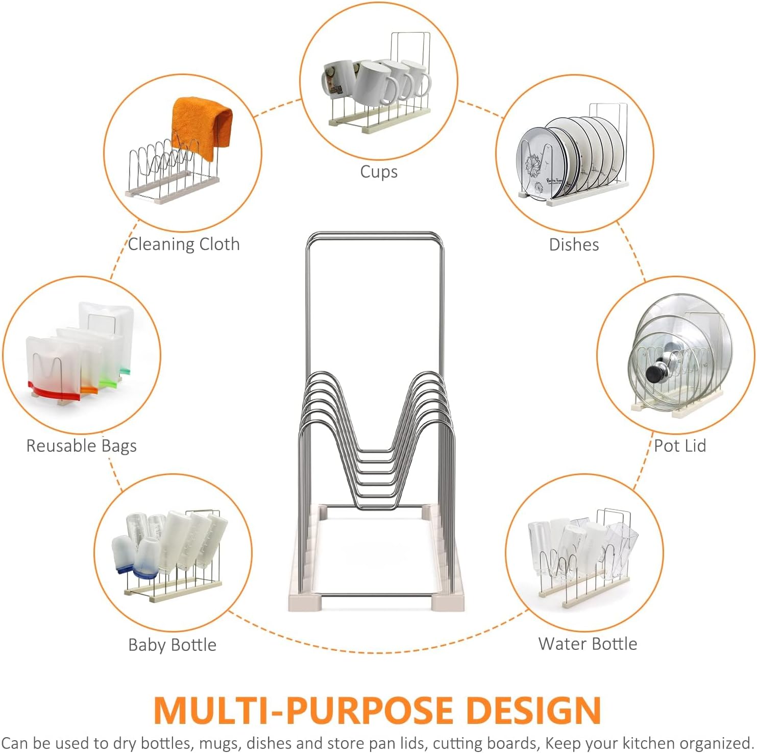 Reusable Bag Drying Rack,Silicone Bag Drying Rack,Plastic Bags Dryer Rack,Dryer Rack for Silicone Storage Bags,Draining Stand Holder for Cups,Bottles,Pan Lid&Cutting Board Organizer