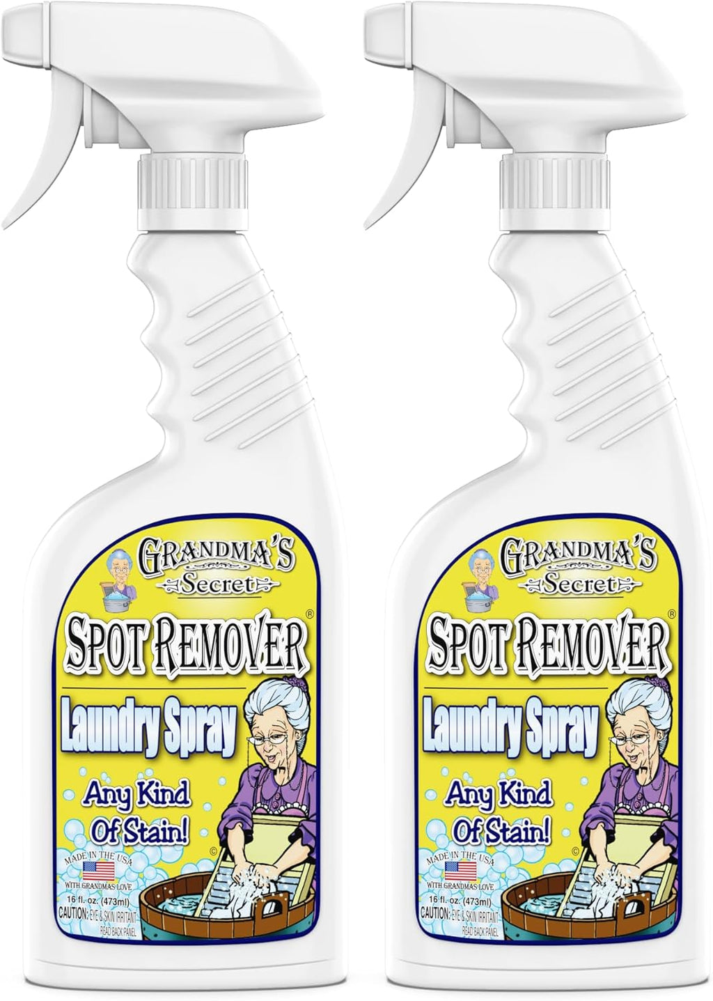 Grandma's Secret Spot Remover Laundry Spray - Chlorine, Bleach and Toxin-Free Fabric Stain Remover for Clothes - Removes Oil, Paint, Blood and Pet Stains - 16 Oz, 2 Pack