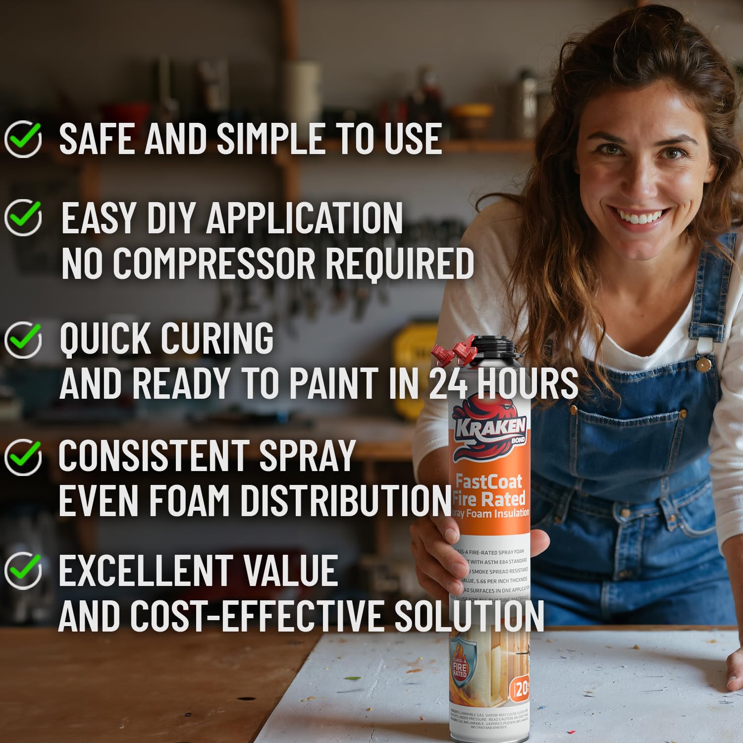 Kraken Bond Fastcoat Fire Rated Spray Foam Insulation Closed Cell in a Can 480 sq ft (24x27.1 oz.) (R-Value 11.32 / 2in) - Spray Foam for Garage Door, Attic, Wall Gun & Cleaner Not Included, 24 Pack