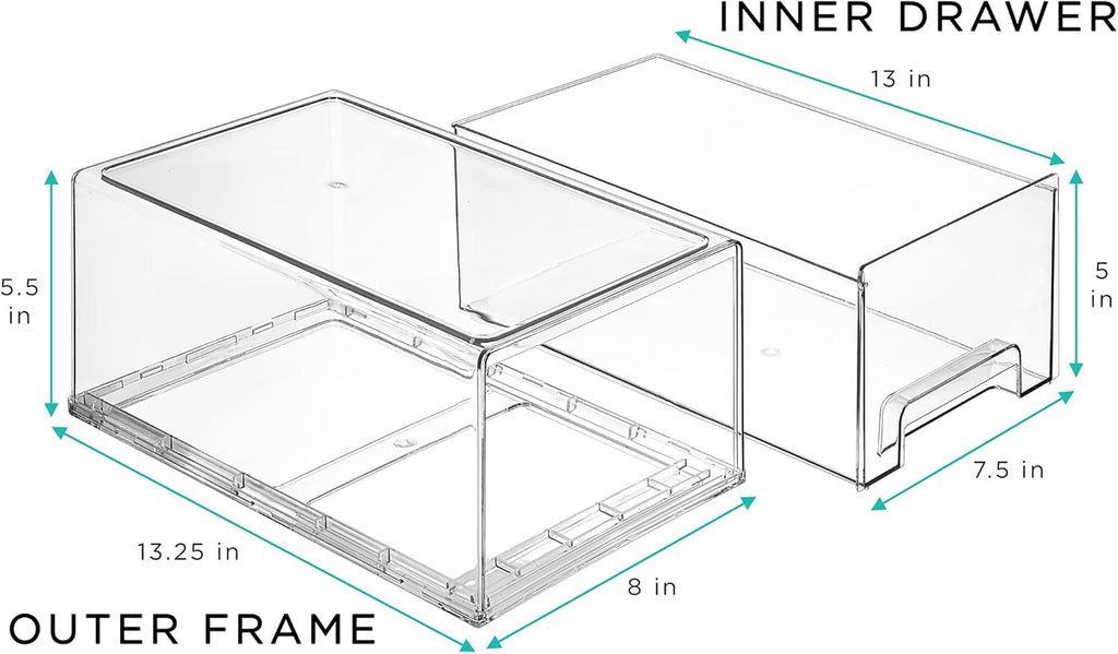 Sorbus Large Clear Storage Drawers (2 Pack) – Stackable Pull-Out Storage Bins with Handles, Slide Out Organizer Drawers for Pantry, Fridge, Kitchen – Stackable Acrylic Storage Bins