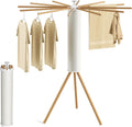 Tripod Clothes Drying Rack, Garment Rack Portable and Foldable Space Saving Laundry Drying Rack - Dryer Rack Clothing Floor Folding Balcony Bedroom Household (Beige(Wood), 12 rods)