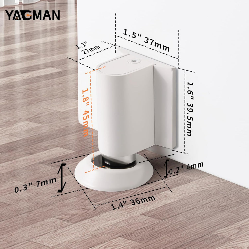1 Pack Magnetic Door Stoppers Retractable Bottom of Door Holder No Drilling Mount Floor Door Stop with Screws and Adhesive Catch Door Keep Door Open White WT-1