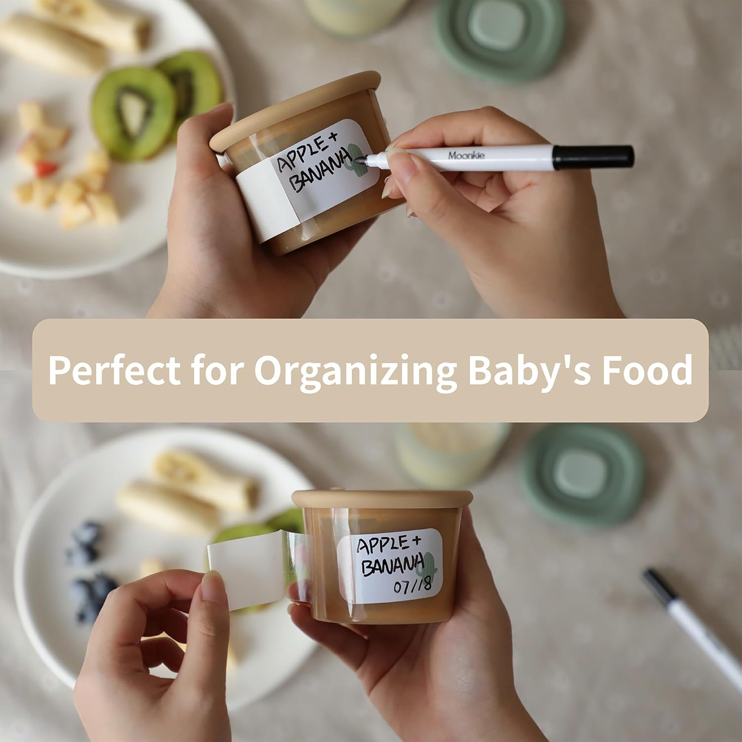 Moonkie Silicone Baby Food Containers | 4 oz Baby Food Storage Jars with Airtight Lids | Reusable Baby Food Jars, Freezer,Microwave and Dishwasher Safe, Perfect for Infant & Toddler