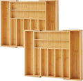 Bamboo Drawer Organizer, 2 Pack - Expandable Silverware Organizer & Utensil Drawer Organizer, Cutlery Tray with Dividers, 7-9 Slots- Premium Kitchen Organizer for Utensils & Flatware (Natural)